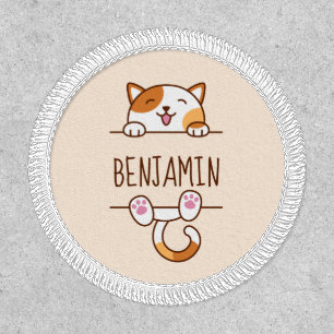 Happy Calico Cat Peeking behind Custom Name 2 Patch