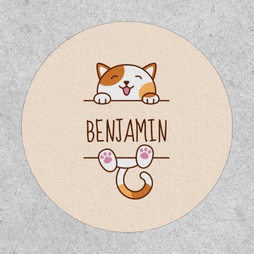 Happy Calico Cat Peeking behind Custom Name 2 Patch