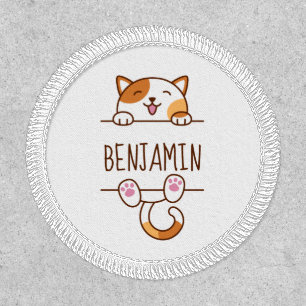 Happy Calico Cat Peeking behind Custom Name Patch