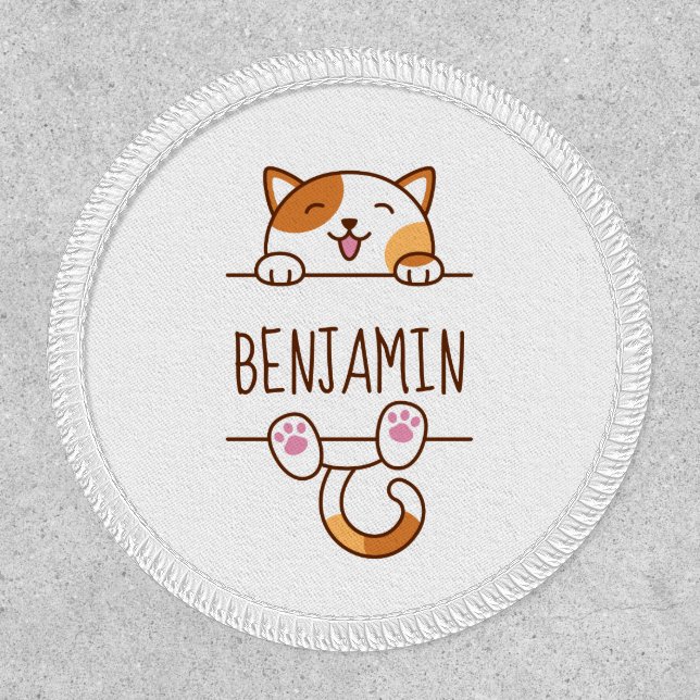 Happy Calico Cat Peeking behind Custom Name Patch (Front)