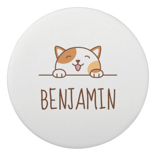 Happy Calico Cat Peeking Custom Name Eraser