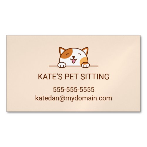 Happy Calico Cat Peeking Pet Sitting Service Business Card Magnet