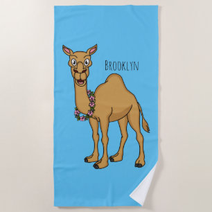 Happy camel cartoon illustration beach towel