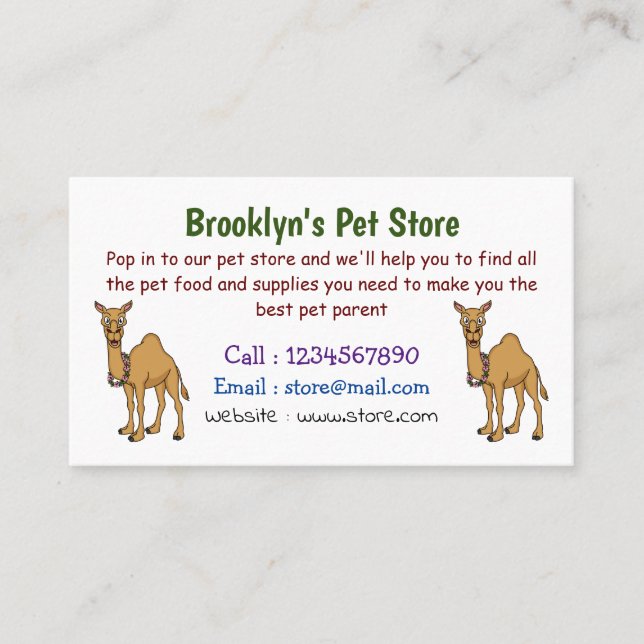 Happy camel cartoon illustration business card (Front)