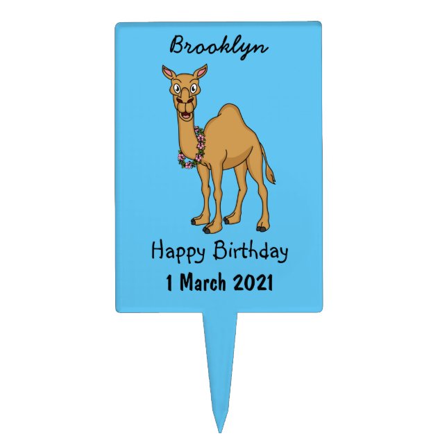 Happy camel cartoon illustration cake topper (Front)