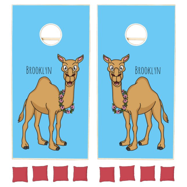 Happy camel cartoon illustration cornhole set (Set)