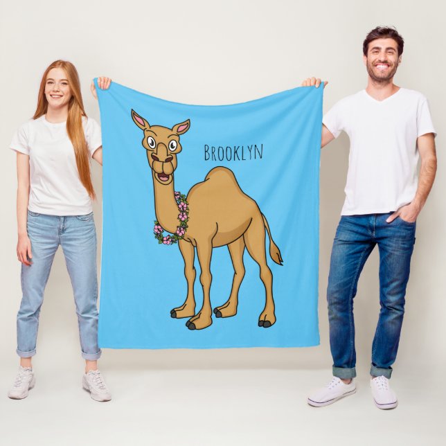 Happy camel cartoon illustration fleece blanket (In Situ)