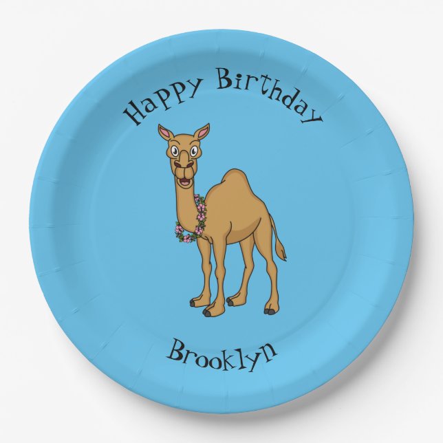 Happy camel cartoon illustration paper plates (Front)