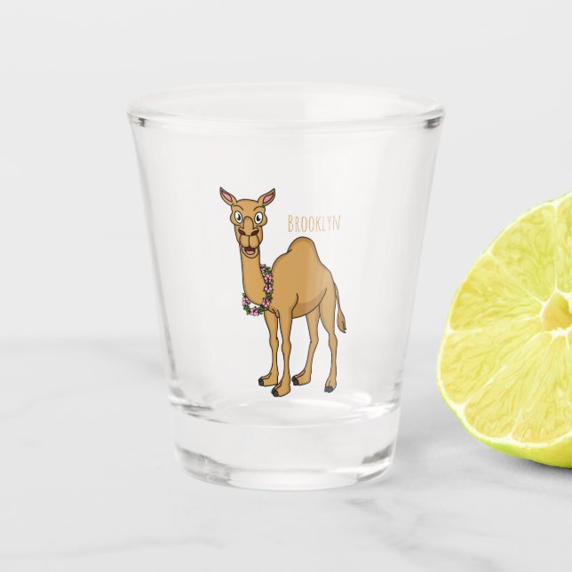 Happy camel cartoon illustration shot glass (Front)