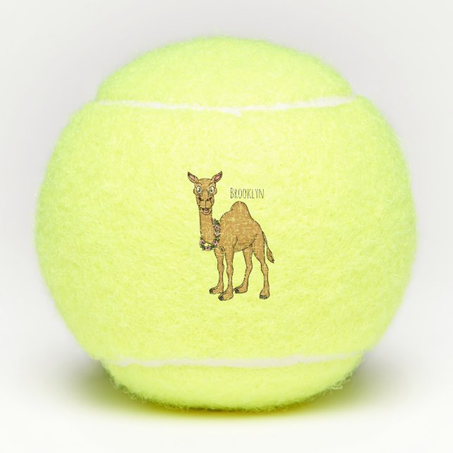 Happy camel cartoon illustration tennis balls (Front)