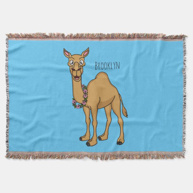 Happy camel cartoon illustration throw blanket (Front)
