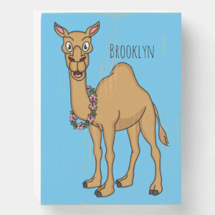 Happy camel cartoon illustration  wooden box sign