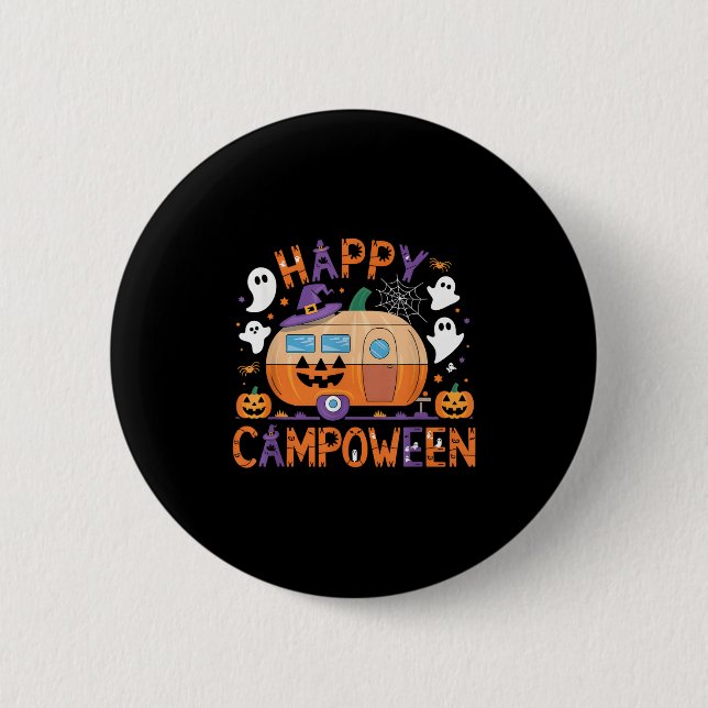 Happy Camp-o-ween Halloween Camping Ghosts And Cam Button (Front)