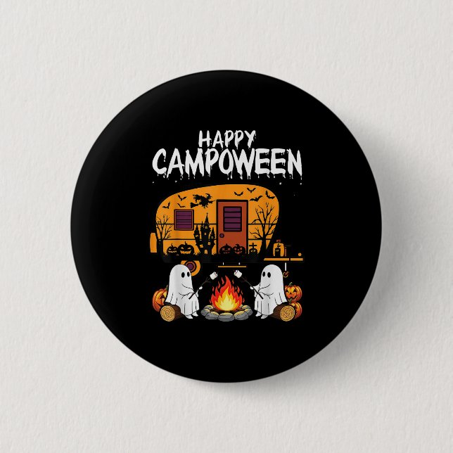 Happy Camp-o-ween Halloween Camping Ghosts And Cam Button (Front)