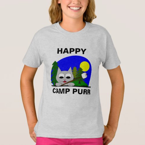 Happy Camp Purr Funny Camping Cartoon Cat T Shirt