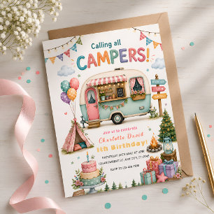 Happy Camper 1st Birthday Invitation