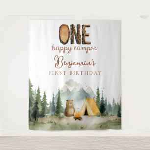 Happy Camper 1st Birthday Photo Backdrop