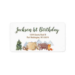Happy Camper 1st Birthday Pine Trees Address Label