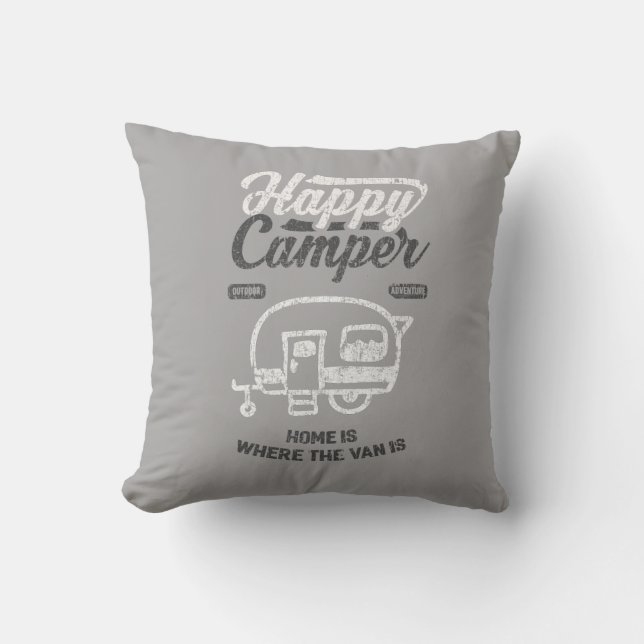 Happy Camper Accessories Camping Gifts Throw Pillow (Front)