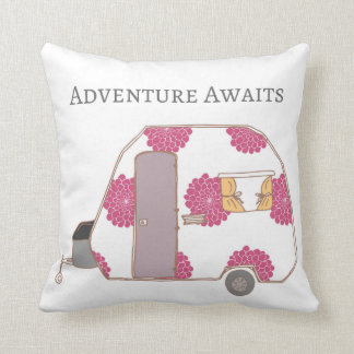 Happy Camper - Adventure Awaits Throw Pillow