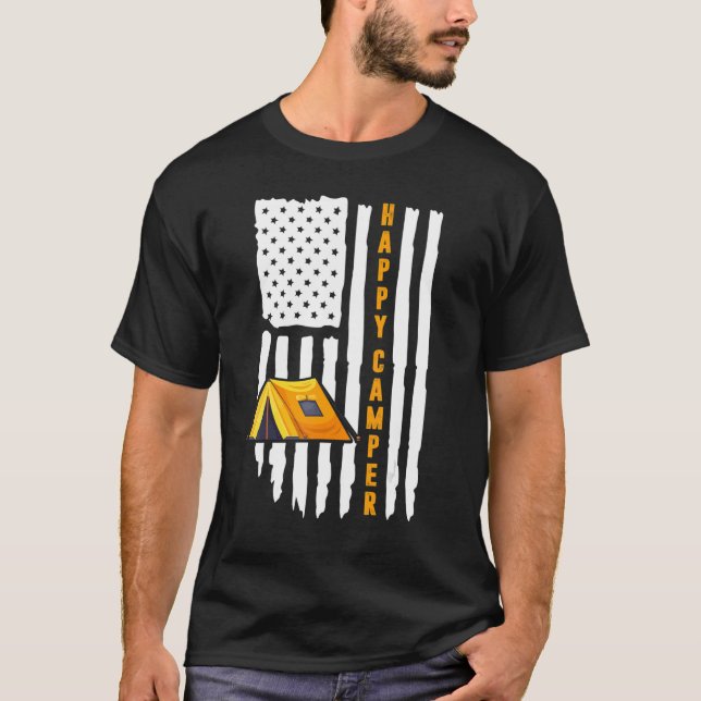Happy Camper American Flag Camping Men Women T-Shirt (Front)