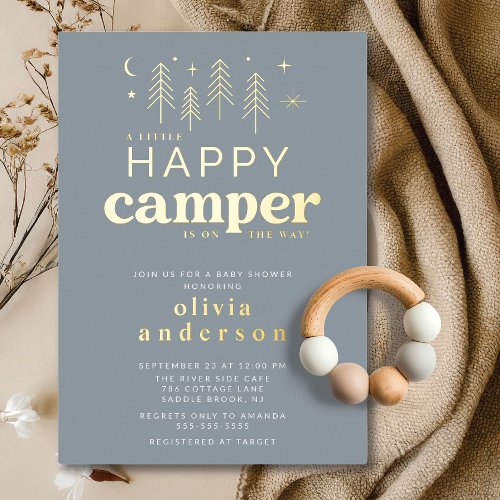 Happy Camper Baby Shower Invitation Foil Invitation