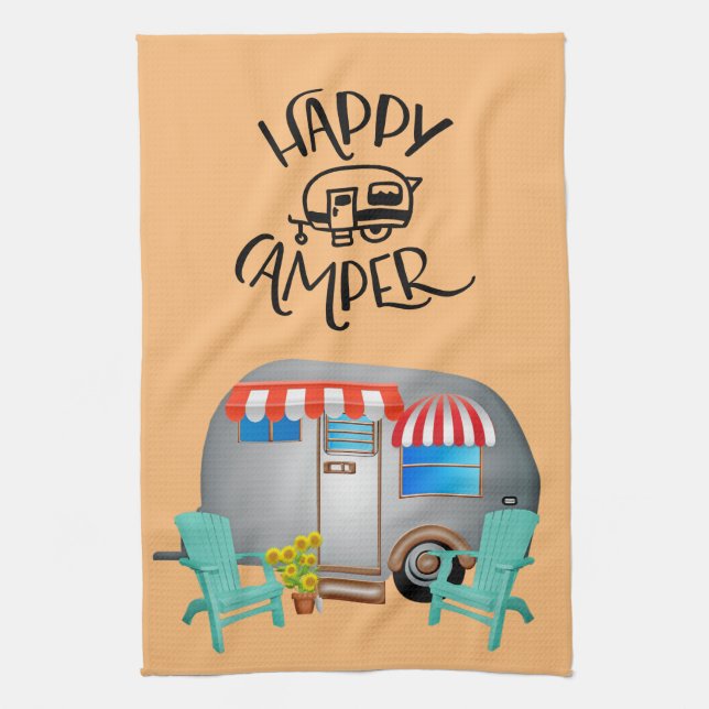 Happy Camper Background Kitchen Towel (Vertical)