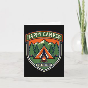Happy camper badge tent mountain campfire vintage card