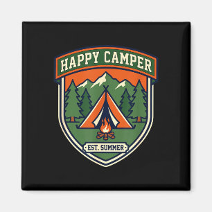 Happy camper badge tent mountain campfire vintage magnet