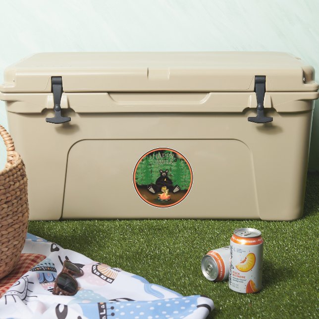 Happy Camper Bear Cute Fun Inspirivity Sticker (Cooler)