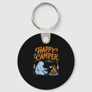 Happy camper bear roasting marshmallows design  keychain