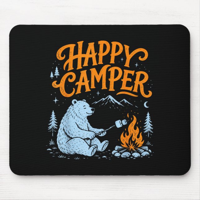 Happy camper bear roasting marshmallows design  mouse pad (Front)