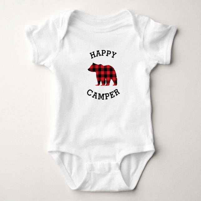 Happy Camper Bear Silhouette Baby Bodysuit (Front)