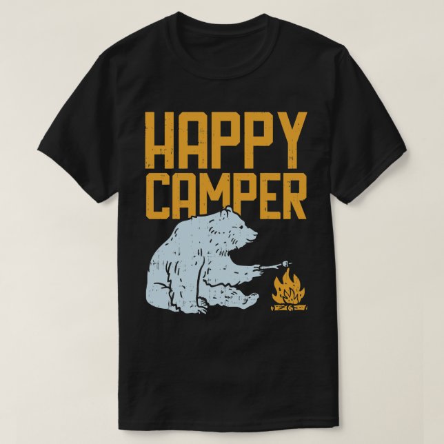 Happy Camper Bear Vacation Hiking Camp Campfire Ca T-Shirt (Design Front)
