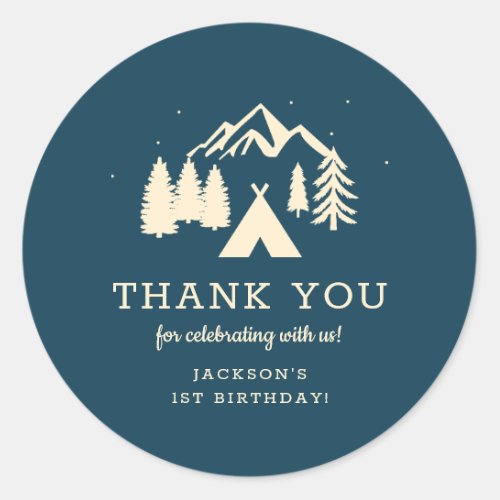 Happy Camper Birthday Party Thank You Classic Round Sticker