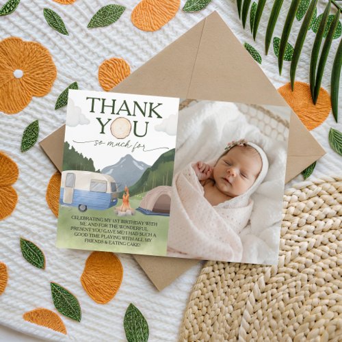 Happy Camper Birthday Photo Thank You Card