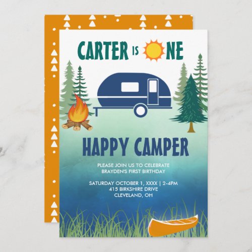 Happy Camper Boys First Birthday Invitation