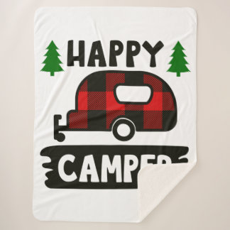 Happy Camper Buffalo Plaid Sherpa Blanket
