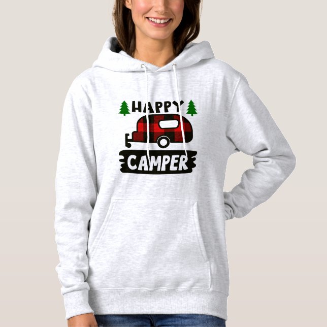 Happy Camper Buffalo Plaid Sweatshirt Hoodie (Front)