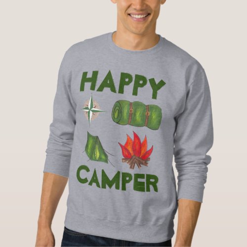 Happy Camper Caming Enthusiast Tent Compass Sweatshirt
