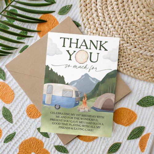 Happy Camper Camping 1st Birthday Thank You Invitation