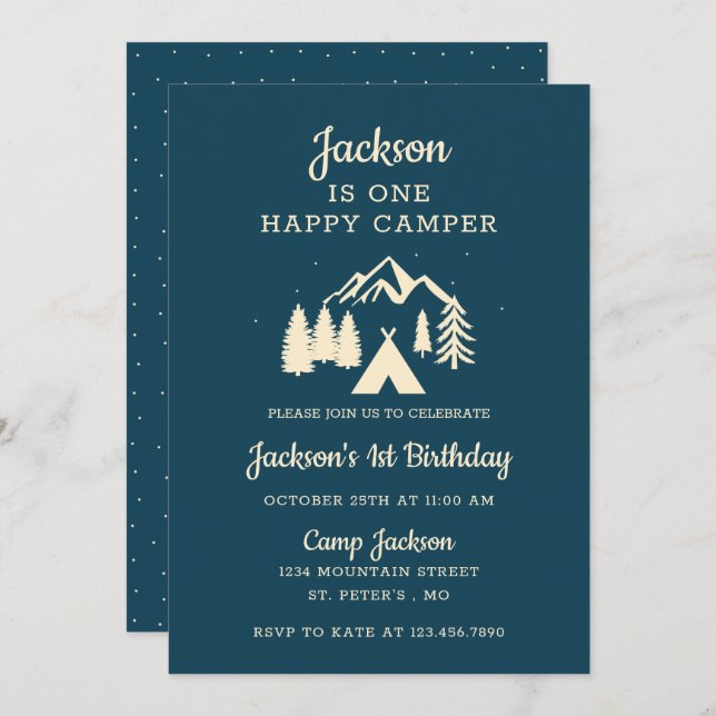 Happy Camper Camping Birthday Invitation (Front/Back)