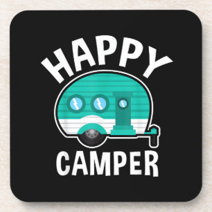 Happy Camper Camping Car Caravan Funny Vacation Beverage Coaster