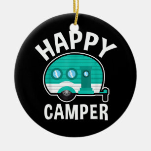 Happy Camper Camping Car Caravan Funny Vacation Ceramic Ornament