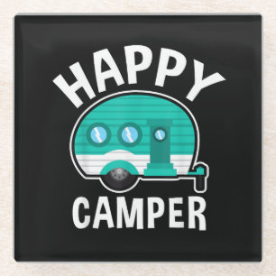 Happy Camper Camping Car Caravan Funny Vacation Glass Coaster
