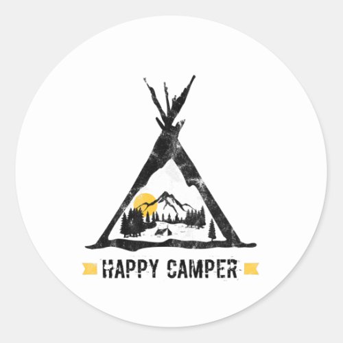 Happy Camper Camping Caravan Motorhome Gift Classic Round Sticker