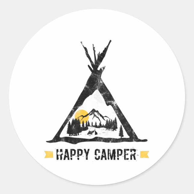 Happy Camper Camping Caravan Motorhome Gift Classic Round Sticker (Front)