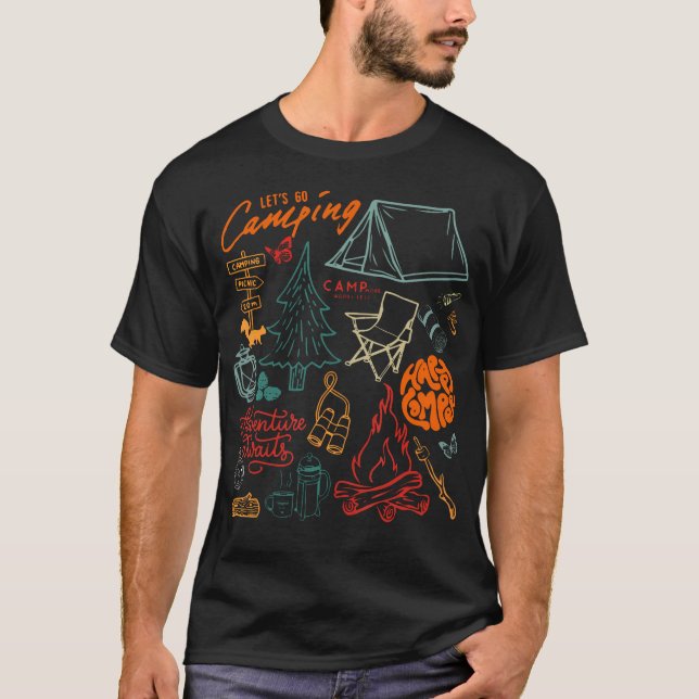 Happy Camper Camping Collage Outdoorsy Girls Natur T-Shirt (Front)