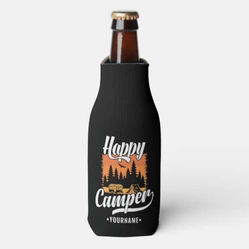 Happy Camper Camping Hiking Travel Caravan Life Bottle Cooler