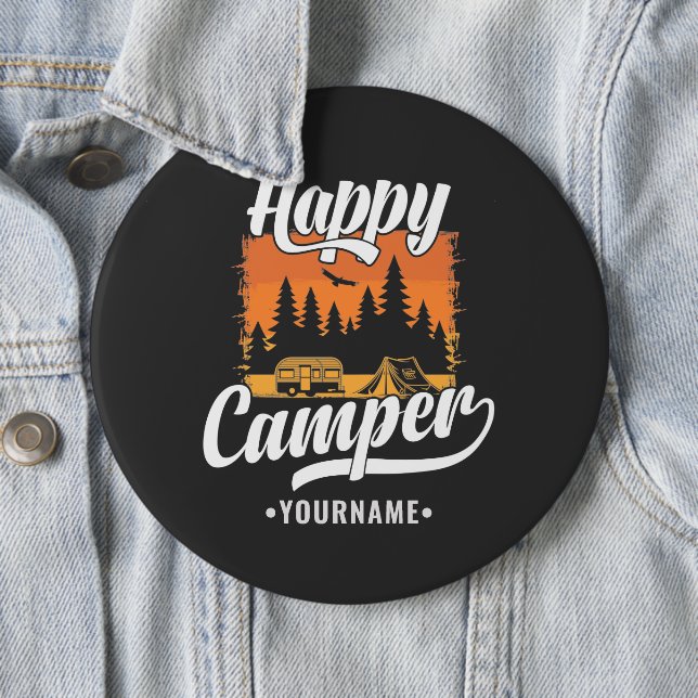 Happy Camper Camping Hiking Travel Caravan Life Button (In Situ)